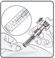 Hands holding a medical device for subcutaneous injection with an enlarged detail of the