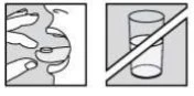 Stylized drawing of a person taking a tablet with mouth open next to a glass of water
