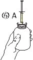 Disegno schematico di una mano che tiene un flacone con una siringa con ago inserita nel tappo con la scritta 6 A accanto