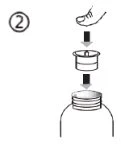 Diagram with number two showing a finger pressing down on a cap of a medical vial via directional arrows