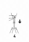 Disegno schematico in bianco e nero che mostra una freccia rivolta verso il basso accanto a un dispositivo medico con il numero 4 in basso