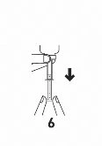 Diagramma medico in bianco e nero che mostra una freccia rivolta verso il basso accanto a un dispositivo medico con il numero 6 in basso