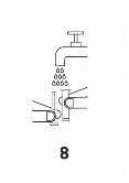 Disegno schematico di un rubinetto aperto con acqua che scorre verso due mani che si lavano sotto il getto con il numero 8 sottostante