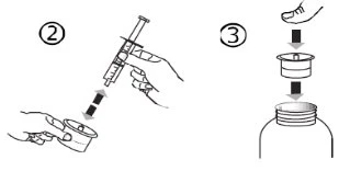 Medical diagram showing two steps: a hand inserting the