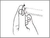 A hand holds an injection pen, rotating it clockwise as indicated by a curved arrow above the device
