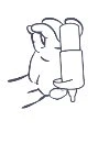 Outline drawing of a hand holding vertically a cylindrical container or a vial-like medical device