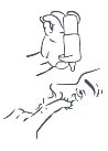 Line drawing showing a hand holding a syringe to inject medication into a patient's arm skin