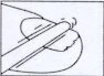 Black-and-white schematic drawing showing a stick-shaped medical device resting on a curved surface or limb