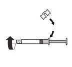 Diagram showing how to rotate the upper cap of a syringe towards the