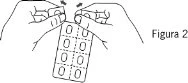 Two hands forcefully separating a long, rectangular pill blister along the dashed division lines to remove a dose