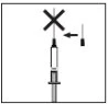 Diagram showing a syringe with a needle that should not be inserted, marked by a large black X above it
