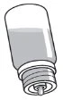 Disegno stilizzato di una fiala di vetro contenente un liquido grigio con tappo a vite e parte inferiore aperta