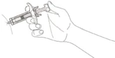 A hand holding a syringe with needle ready to inject a liquid into a skin surface with a