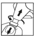 Technical drawing showing the rotational and pressure movement of a medical device applied to the skin with black directional arrows