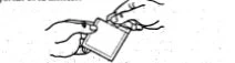 Black and white drawing showing two hands holding and opening a small container or square sachet to remove its contents