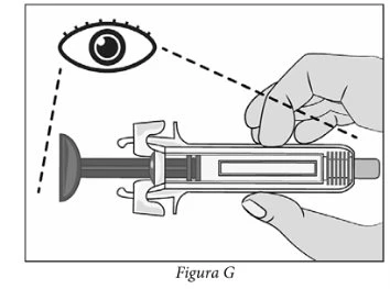 Schematic drawing showing an eye observing a syringe held horizontally between two hands to check its level or status