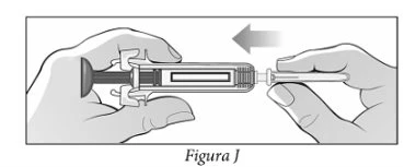 Two hands handling a syringe, one holding the body of the device while the