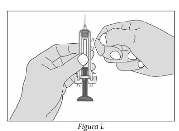 Two hands holding a syringe vertically with the needle pointing upward