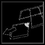 Diagramma schematico con linee tratteggiate e una freccia che indica il movimento di apertura o rimozione di una sezione di un contenitore