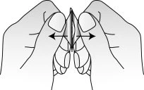 Two hands holding and pinching the skin between the thumb and