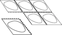 Schematic black and white drawing of five rectangular boxes arranged in two rows with at