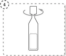Diagram with a curved arrow indicating clockwise rotation of the cap on a medicine vial with a central label