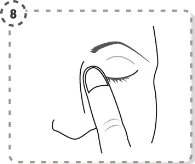 Line drawing of a finger gently touching the closed eyelid of an eye, with the number 8 in a dashed circle in the upper left corner