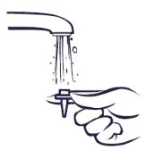 A hand holding a pipette under an open tap with the