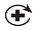 Black cross symbol at the center of a circular arrow rotating clockwise on itself