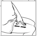 Disegno in bianco e nero di una mano che pizzica la pelle della coscia con una freccia nera a doppia punta che indica un movimento laterale