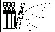 Schematic drawing of four medicine vials next to a syringe spraying liquid towards the