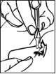 Line drawing showing a hand holding a syringe to inject a liquid into a body area near another hand holding the skin