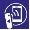 White icon on blue background showing a smartphone with connection waves next to a portable medical device surrounded by a circle