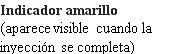 Testo nero su sfondo bianco con la scritta Indicador amarillo e tra parentesi aparece visible cuando la inyección se completa