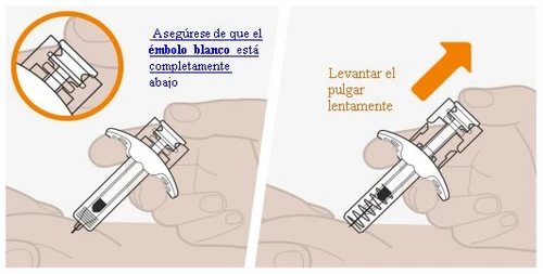 Two illustrations showing how to hold a syringe with the thumb to push the plunger