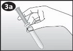 A hand holds a syringe with the index finger on the plunger and the thumb on the body of the device to prepare the
