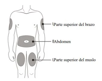 Diagram of the human body with gray areas indicating the upper arm