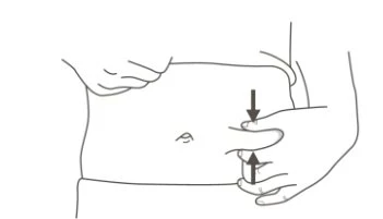Line drawing of a human torso where two hands pinch the skin of the