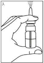 A hand holding vertically a glass vial containing a liquid inside