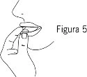 Black line drawing showing a profile of a face with a hand holding a tablet near the open lips labeled Figure 5