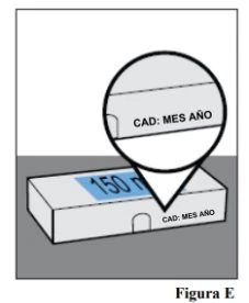 Circular magnification showing the inscription CAD: MES AÑO on one side of a rectangular white box with blue text on the top portion