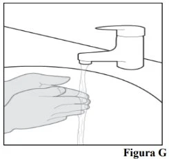 Black and white drawing of two hands washing under a stream of water