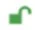 Stylized green icon of an open lock with the hook facing