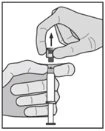 Two hands manipulating a syringe with one finger pushing downward