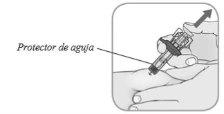 Hands holding a syringe to remove the needle protector
