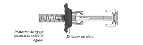 Technical drawing of a medical device with needle shield