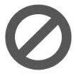 Prohibition symbol consisting of a gray circle with a diagonal bar crossing through the center from left to right