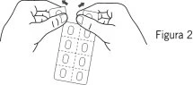 Two hands gently grasping and separating a tablet blister pack along the dotted separation lines