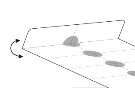 Technical diagram showing a flat surface with a line of gray dots and a curved arrow indicating a rotational or tilting movement