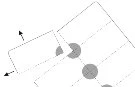 Technical diagram showing a striped surface with three gray circles and an arrow indicating the movement of a dashed rectangle